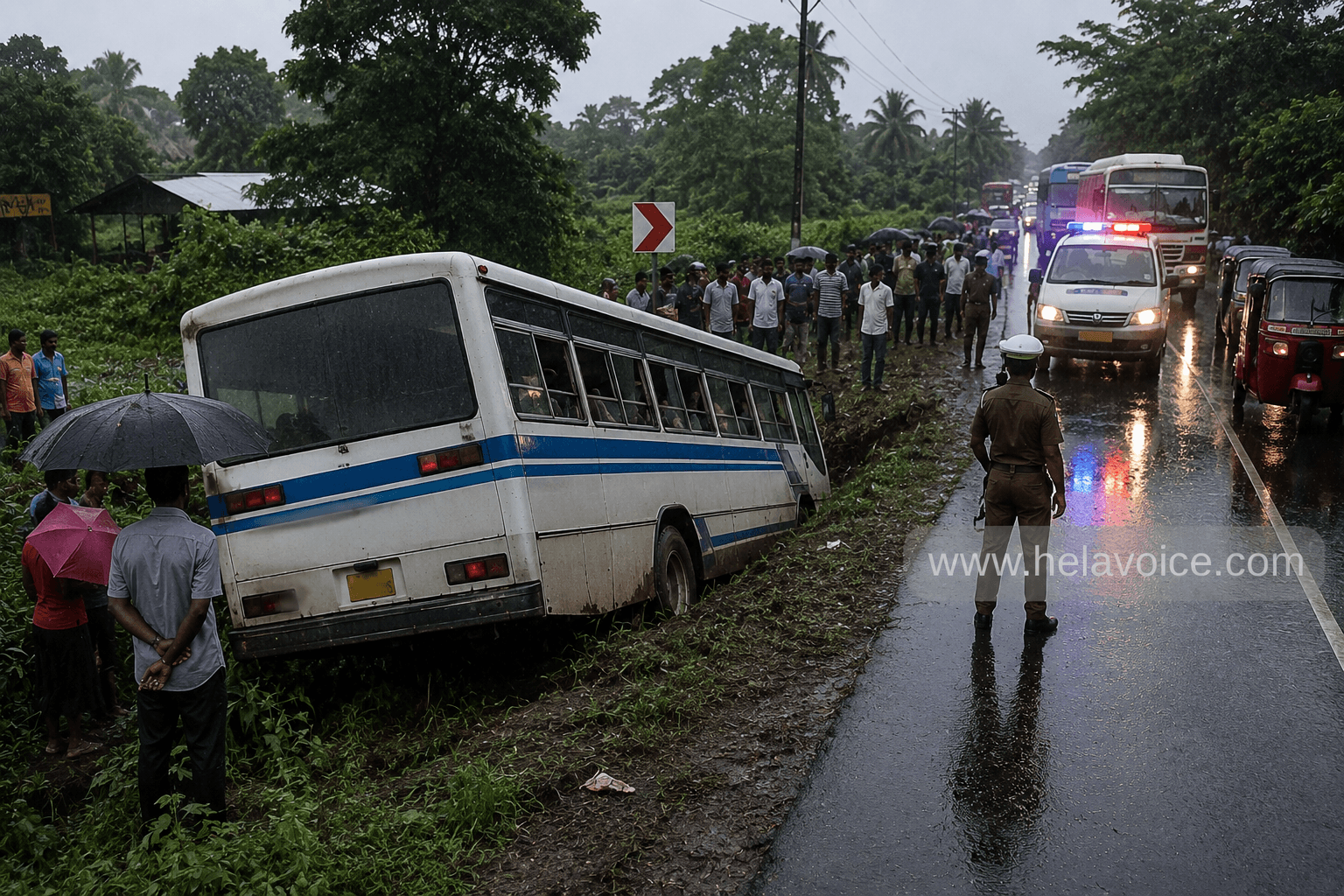 කහතුඩුවේදී ඇඟලුම් සේවිකාවන් රැගත් බස් රථයක් පෙරළෙයි – 19කට තුවාල